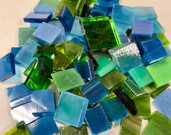 75pc Rainforest Green & Stained Glass Mosaic Tile A7