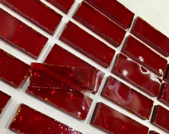 BORDERS - Transparent Red English Muffle Stained Glass Mosaic Tile Ax1