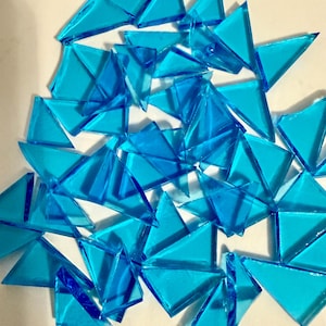 50 Triangles - Caribbean Aqua Blue Triangle Tiles Transparent Stained Glass Mosaic C5