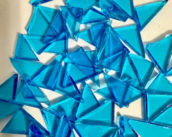 50 Triangles or Squares - Blue Tiles Transparent Stained Glass Mosaic C5