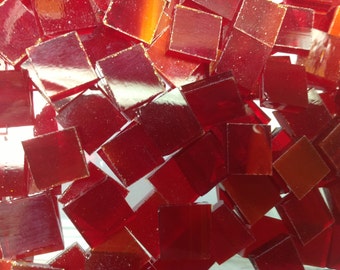 Cherry Red Wispy Stained Glass Mosaic Tile  i-3