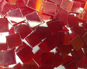Cherry Red Wispy Stained Glass Mosaic Tile F2