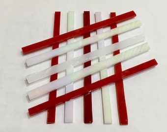 PRETTY! Set - 10 RED & White  1/4” Skinny Borders Stained Glass Mosaic  SB4