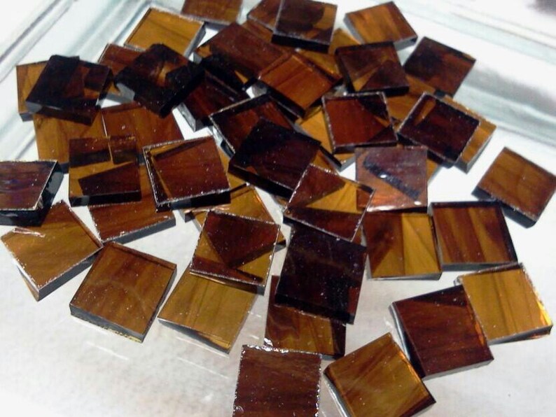 ROOT BEER SMOOTH Dark Amber Streaky Mosaic Stained Glass Tiles A14