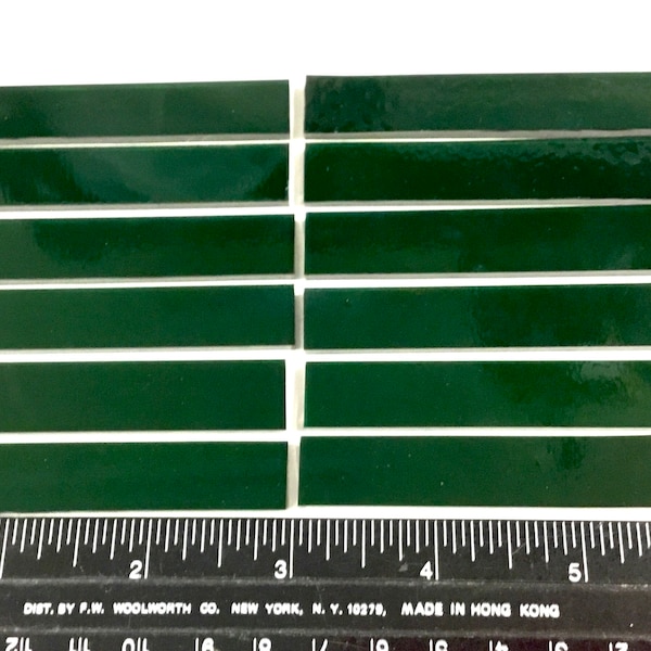 DOZEN DARK GREEN Transparent  - 1/2" X 3” Stained Glass Mosaic Tile Borders Q10