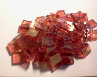 ORANGE IRIDIZED FUSIBLE 50 3/8 Stained Glass Mosaic Tiles  A6