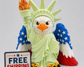 Liberty Eagle Statue | 3D Printed Patriotic Bald Eagle, American Flag Wings USA Decor