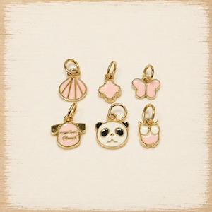 14K Gold Enamel Charm Collection, Butterfly Charm, Panda Charm, Owl Charm, Clam Shell Charm, Clover Charm, Cute Gold Necklace Charms