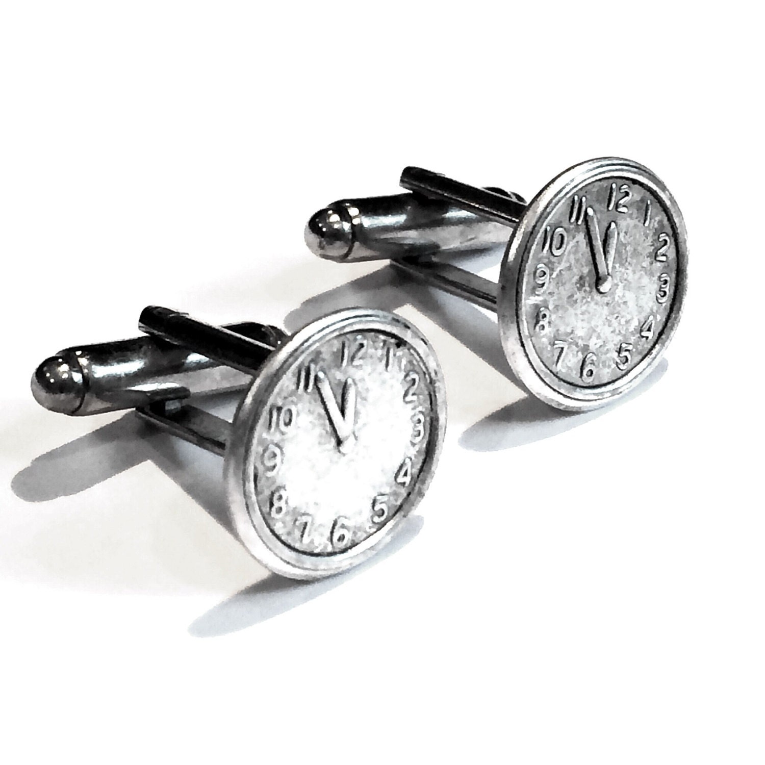 Silver Clock Cufflinks Men's Handcrafted Timepiece Watch Etsy