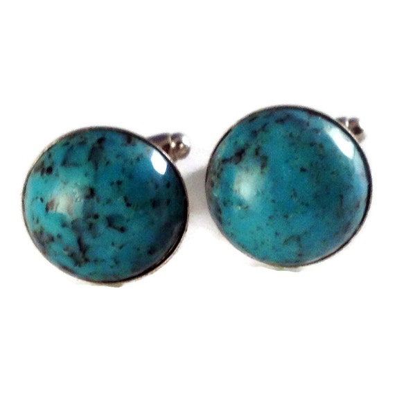 Items similar to Blue Turquoise Glass Cufflinks- Mens Handcrafted Dome ...