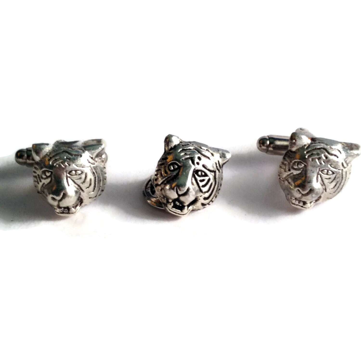 Silver Tiger Cufflinks & Tie Tack Mens Handcrafted Wild Cat Etsy
