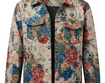 Chaqueta vaquera para hombre con estampado floral de inspiración vintage.