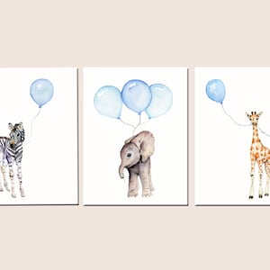 grey and blue nursery, light blue nursery, baby boy wall art, nursery print set, safari prints,  watercolor baby prints