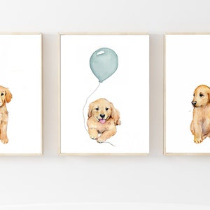 golden retriever puppy watercolor, eucalyptus baby nursery decor, puppy wall art, green baby nursery, gifts golden retriever lovers