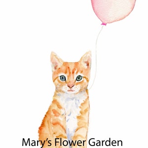 orange kitten, cat watercolor, cute cat painting, baby girl nursery decor, cat bathroom decor, orange tabby cat