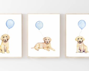 yellow lab watercolor, lab puppy nursery art, dog nursery decor, puppy paintings,