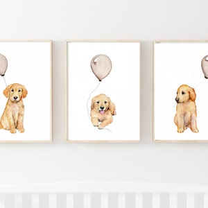 golden retriever art, gender neutral nursery decor, brown baby nursery, puppy themed nursery, golden retriever print,