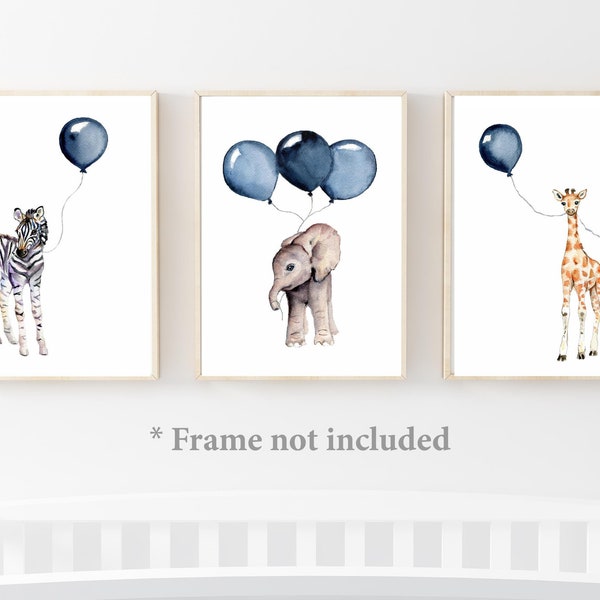 nursery wall art boy nursery decor baby animal prints  baby boy wall decor children's art prints navy blue nursery watercolor set