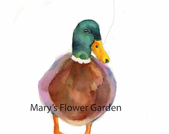 Mallard duck watercolor, duck nursery print, funny duck painting, duck decor, baby nursery art