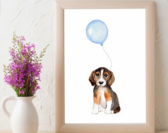 beagle puppy print, puppy nursery decor, dog watercolor, boys room art