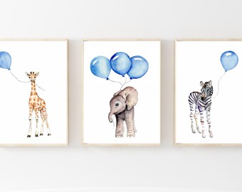 Baby Nursery Blue, Baby Boy Nursery Wall Décor, Wall Décor for Baby Boy, Set de trois impressions, Royal Blue