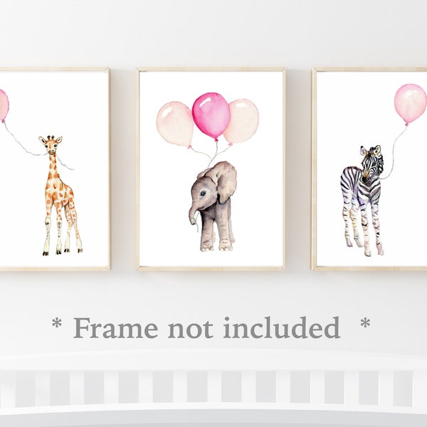 nursery decor girl pink and gray, baby wall art animals, pastel pink nursery