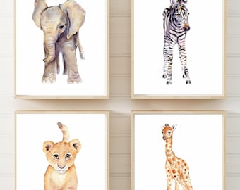 baby boy room decor, nursery safary print, elephant nursery wall art, watercolor nursery art, baby giraffe print
