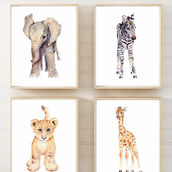 décoration de chambre de bébé garçon, impression safary de chambre d'enfant, art mural de chambre d'éléphant, art aquarelle pour chambre d'enfant, impression de bébé girafe
