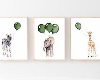 hunter green nursery wall art, dark green baby boy nursery decor, nursery prints, safari animals wall art, baby nursery