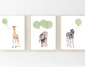 sage green baby nursery, safari animal watercolor prints, neutral nursery color, baby room decor, green nursery wall art