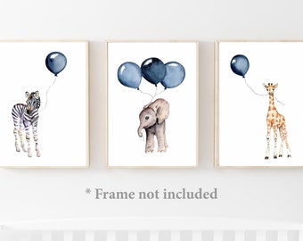 nursery wall art boy nursery decor baby animal prints  baby boy wall decor children's art prints navy blue nursery watercolor set