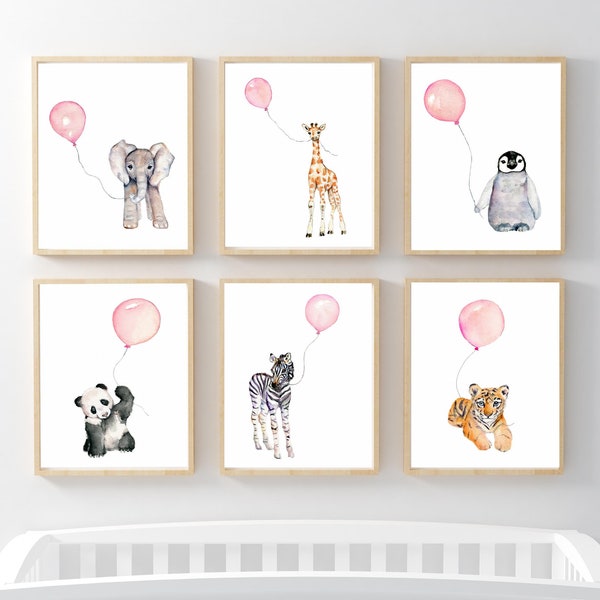 baby girl nursery, girls nursery decor, Pastel Pink nursery, nursery print set,  zoo animal decor, baby room prints, watercolor nursery