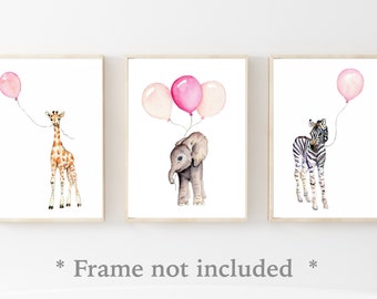 elephant safari nursery, nursery decor girl pink and gray, baby wall art animals, pastel pink nursery