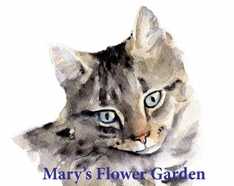 Tabby cat paintings, watercolor cat, tabby cat art, tiger striped tabby cat, cat portrait, kitten print, cat wall art