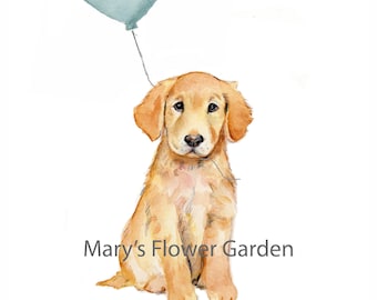 golden retriever gift, dog watercolor painting, puppy nursery decor, cute dog art