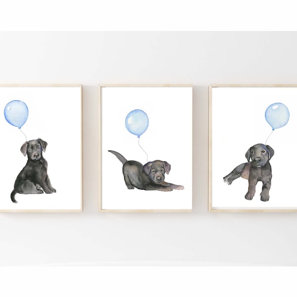 black Labrador retriever watercolor prints, black lab art, gifts black lab lovers, dog baby decor, dog nursery art, black lab puppies