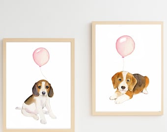 Beagle puppy watercolor print, puppy nursery decor, beagle painting,