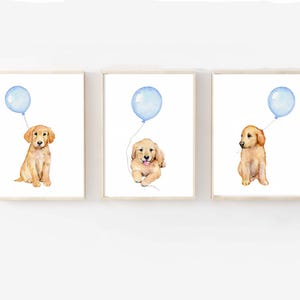 puppy dog nursery art, golden retriever prints, pastel blue boys room decor, golden retriever art, golden retriever nursery