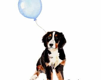 Bernese Mountain dog watercolor, puppy nursery, kid's room decor, dog wall art for baby room, Bernese Mountain puppy painting