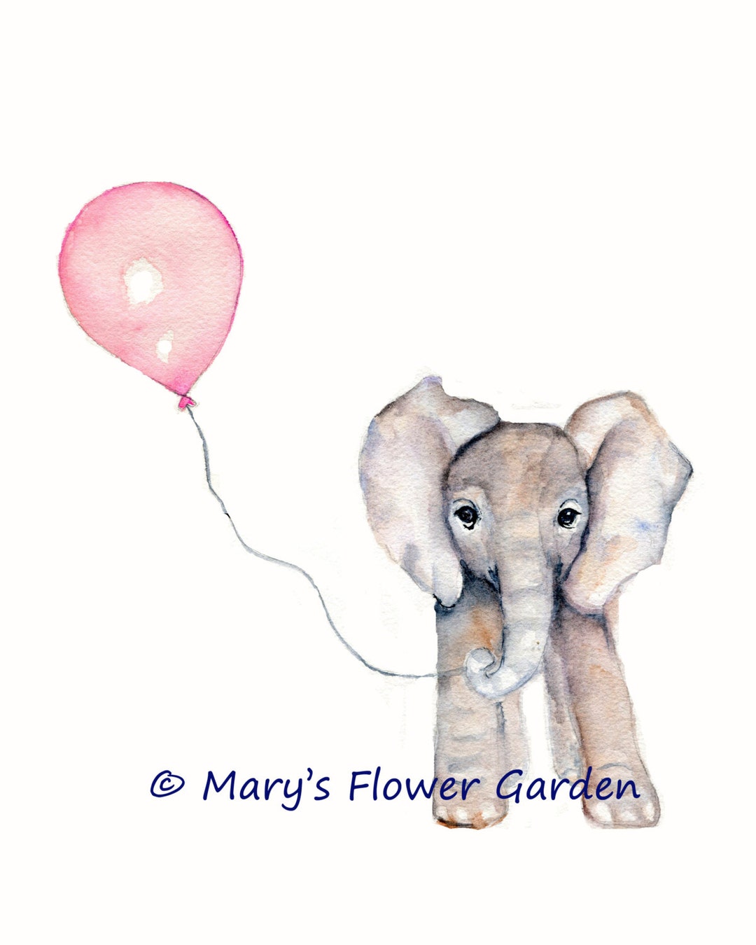 Girls Nursery Print, Elephant and Pink Balloon girls Nursery Decor ...