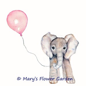 Girls Nursery print, Elephant and Pink Balloon -girls nursery decor, baby girl gift, elephant art, childrens wall art, kids wall art