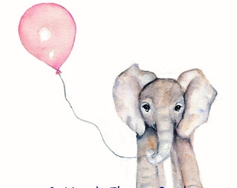 Girls Nursery print, Elephant and Pink Balloon -girls nursery decor, baby girl gift, elephant art, childrens wall art, kids wall art