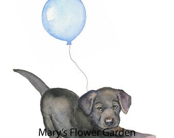 Black lab puppy watercolor, dog wall decor, nursery wall art, kids room, labrador retriever painting