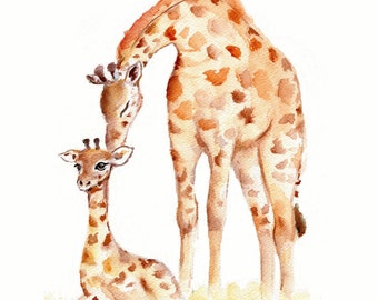 Baby nursery decor, giraffe print, giclee print, baby giraffe, neutral baby nursery, giraffe art, giraffe watercolor, giraffe nursery