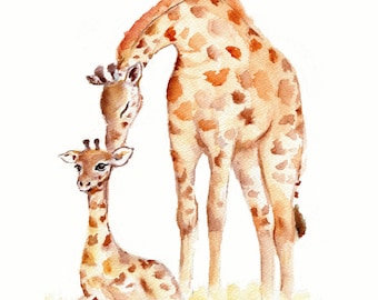 Baby nursery decor, giraffe print, giclee print, baby giraffe, neutral baby nursery, giraffe art, giraffe watercolor, giraffe nursery