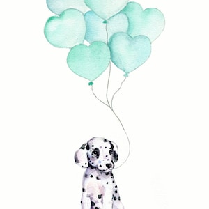 Mint nursery art, puppy with mint balloon, dog illustration, baby boy nursery art, neutral nursery decor, mint baby, kids wall art