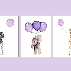 Purple Nursery set, purple balloons, baby room art, purple and gray, lavender baby room, girls wall art, 8 X 10 print set