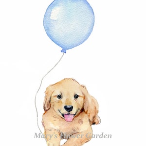 puppy dog nursery art, golden retriever prints, pastel blue boys room decor, golden retriever art, golden retriever nursery image 3