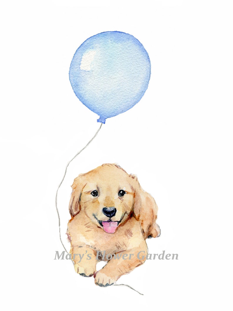 puppy dog nursery art, golden retriever prints, pastel blue boys room decor, golden retriever art, golden retriever nursery image 3
