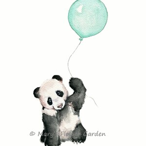 art nursery, mint nursery print, mint balloons, mint green wall art, mint baby shower, panda nursery print, panda bear illustration